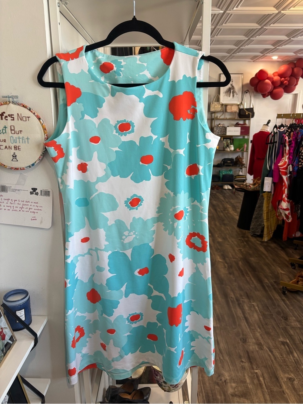 MAHI GOLD Aqua & Coral Floral Sleeveless Shift Dress